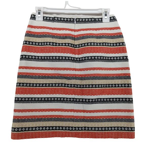 Loft Aztec Pencil Skirt 00 Petite Pink Black Striped Boho Print Lined Mini Short - Picture 2 of 9